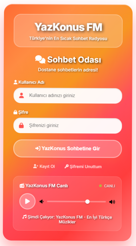 🔥 YazKonus Sohbet Giri� Formu ve Radyo Player - �CRETS�Z KOD! 🔥